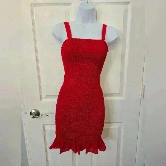 Krisa Smocked Tank Mini Dress NWT Red XS - Picture 10 of 13